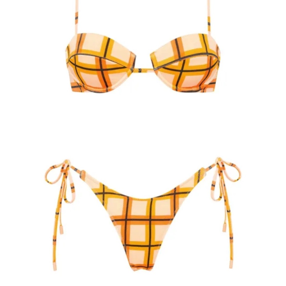 triangl swimwear Orange Plaid Tie-Side Bikini